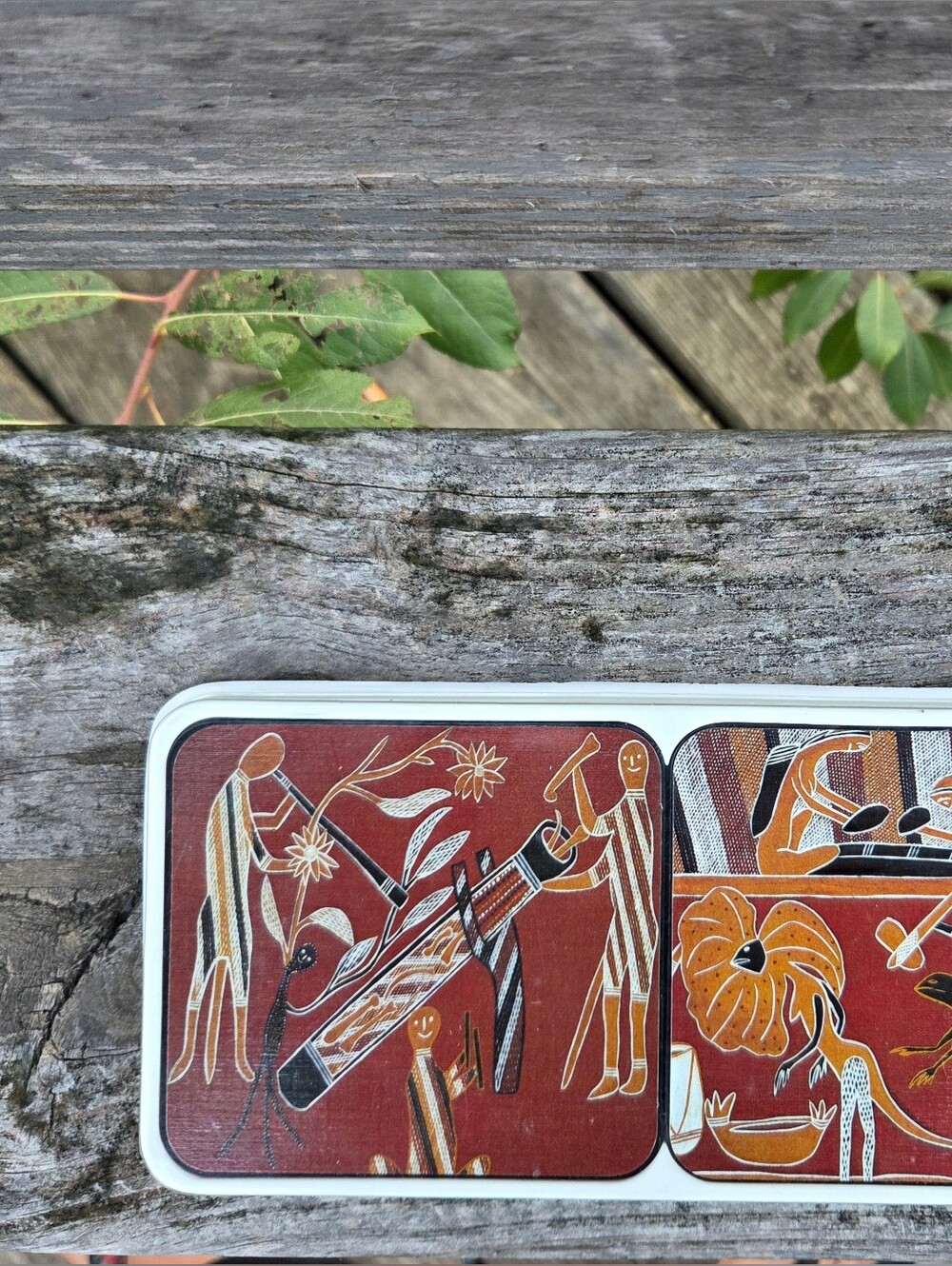 NEW Aboriginal Art Australia Coaster Set Of Six Decor Red & Black Vintage 90s